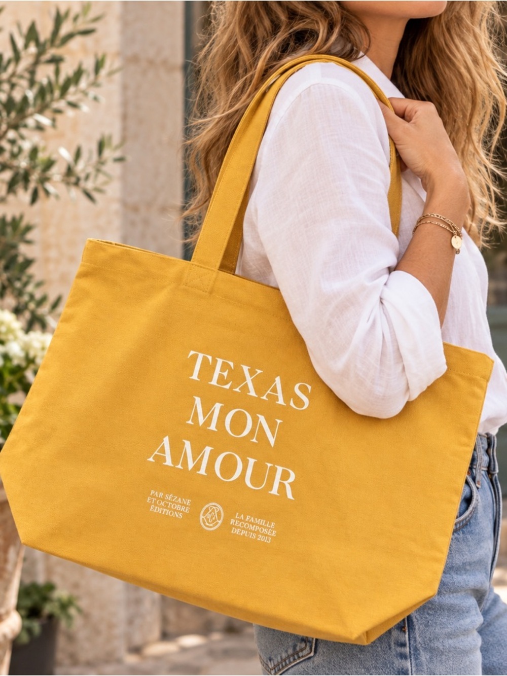 Sézane Octobre Éditions Texas Mon Amour Mustard Canvas Tote Bag